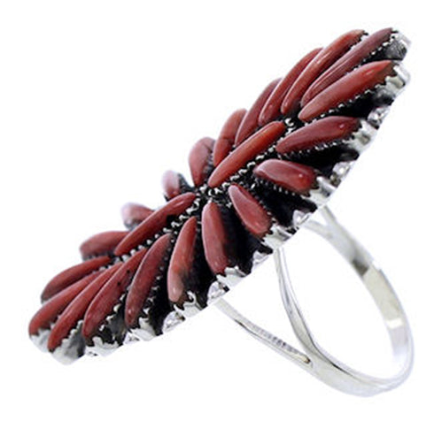 Southwest Jewelry Red Oyster Shell Needlepoint Ring Size 6-3/4 YS72062